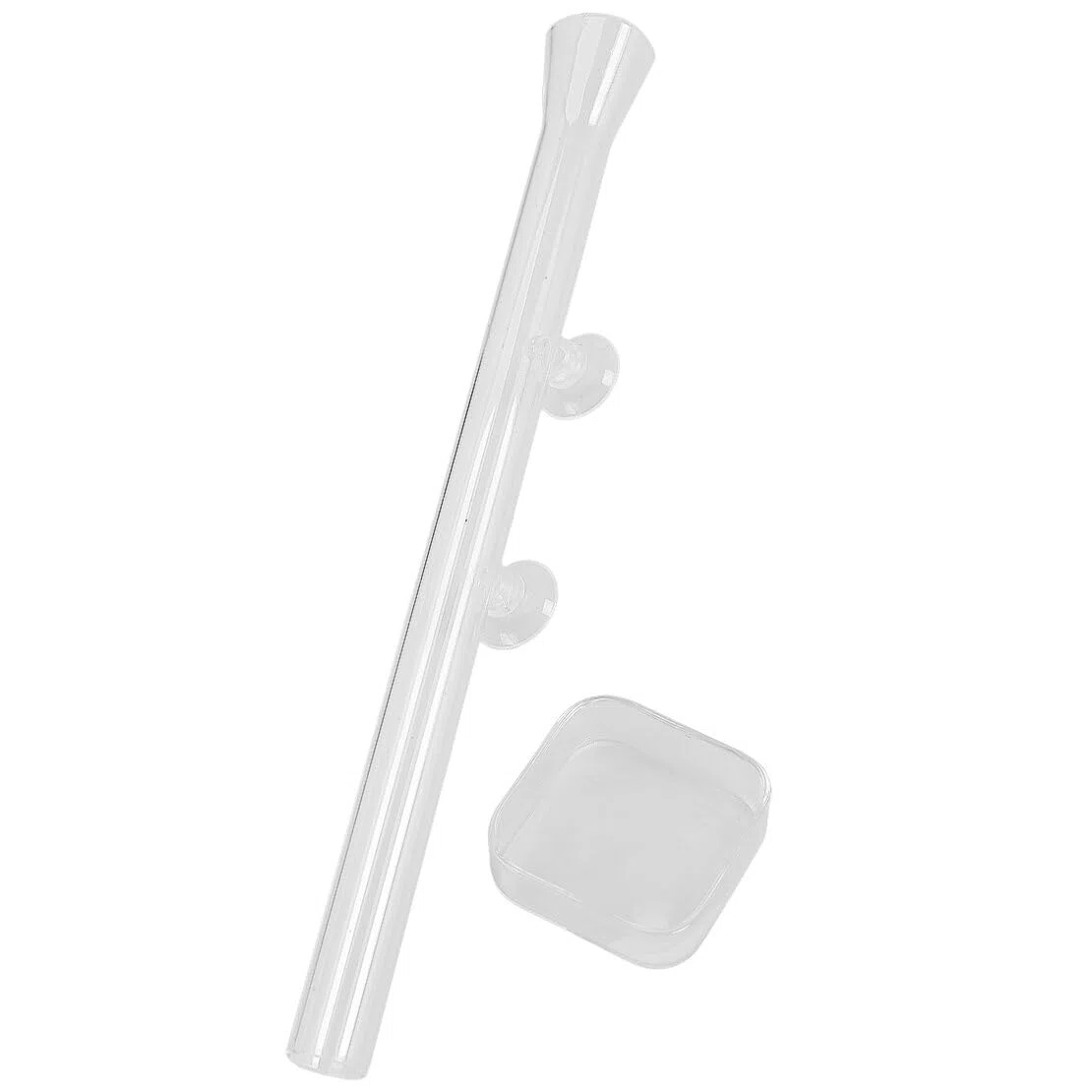 Tubo de alimentación de camarones de cristal transparente para acuario de 30 cm con ventosas, cuenco de alimentación, bandeja cuadrada