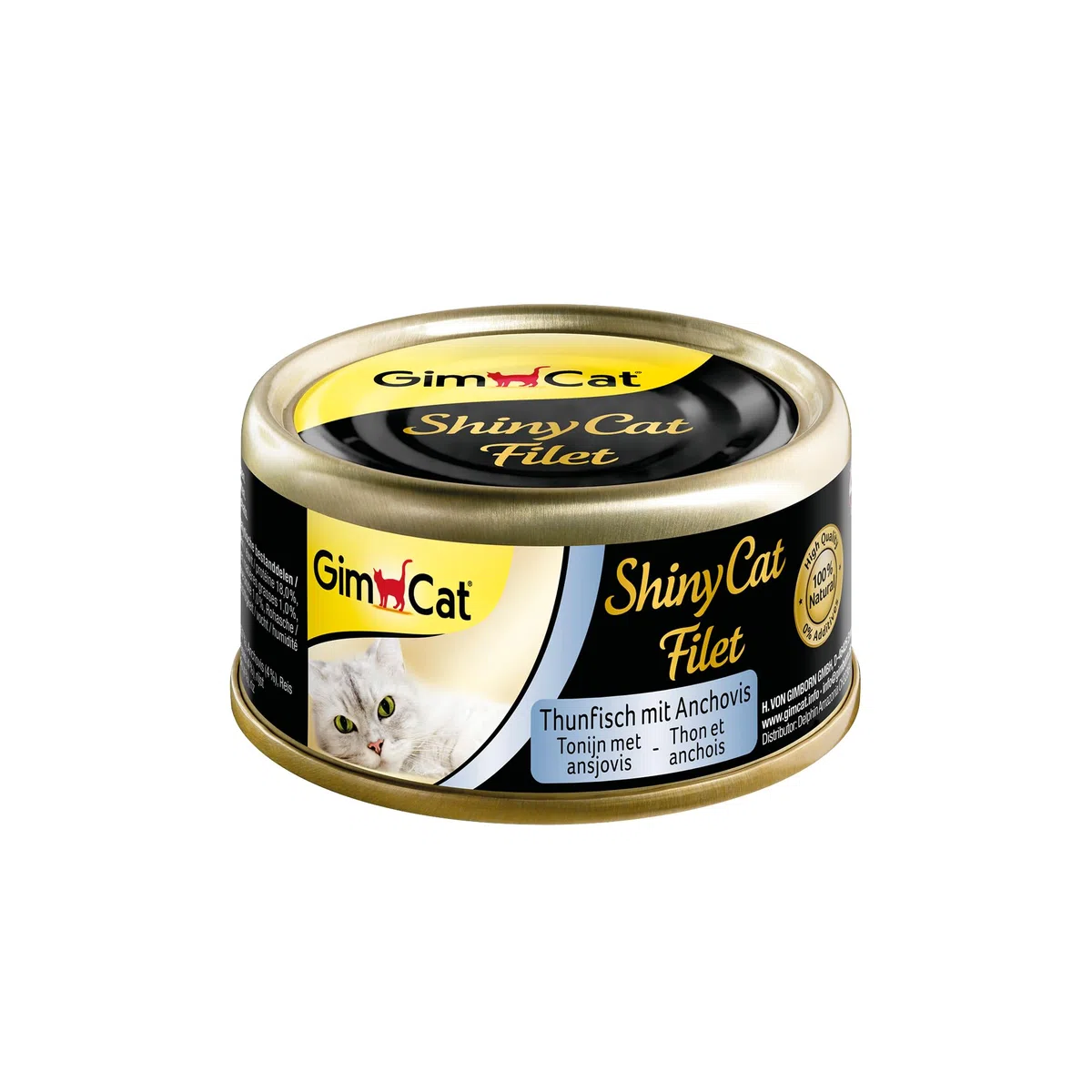 GimCat ShinyCat Filet atún con anchoas - Comida para gatos con jugoso filete y sin azúcar añadido, para gatos adultos - 24 latas (24 x 70 g)