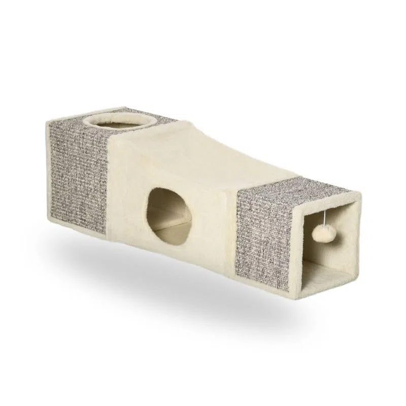 PIUMER Túnel para Gatos PawHut de Interior Plegable Crema 98x30x30 cm