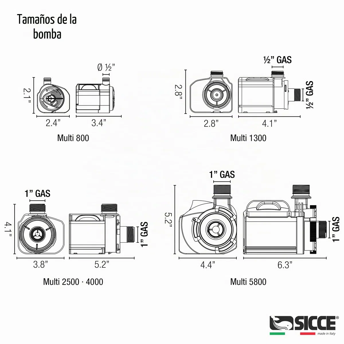Bomba de agua sumergible Sicce Multi Quiet 2500, 715 GPH, caudal ajustable para acuarios, estanques, jardín acuático y hidropónicos