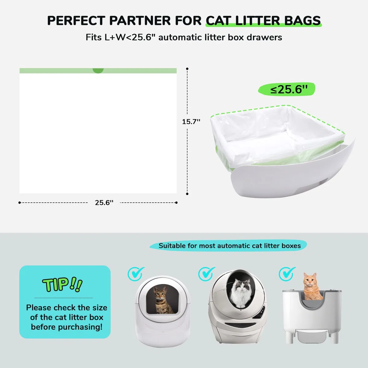 65 bolsas de arena para gatos con cordón para la mayoría de las cajas de arena autolimpiables para autolimpiables, extra gruesas, para cajones de arena para mascotas, bolsas de basura
