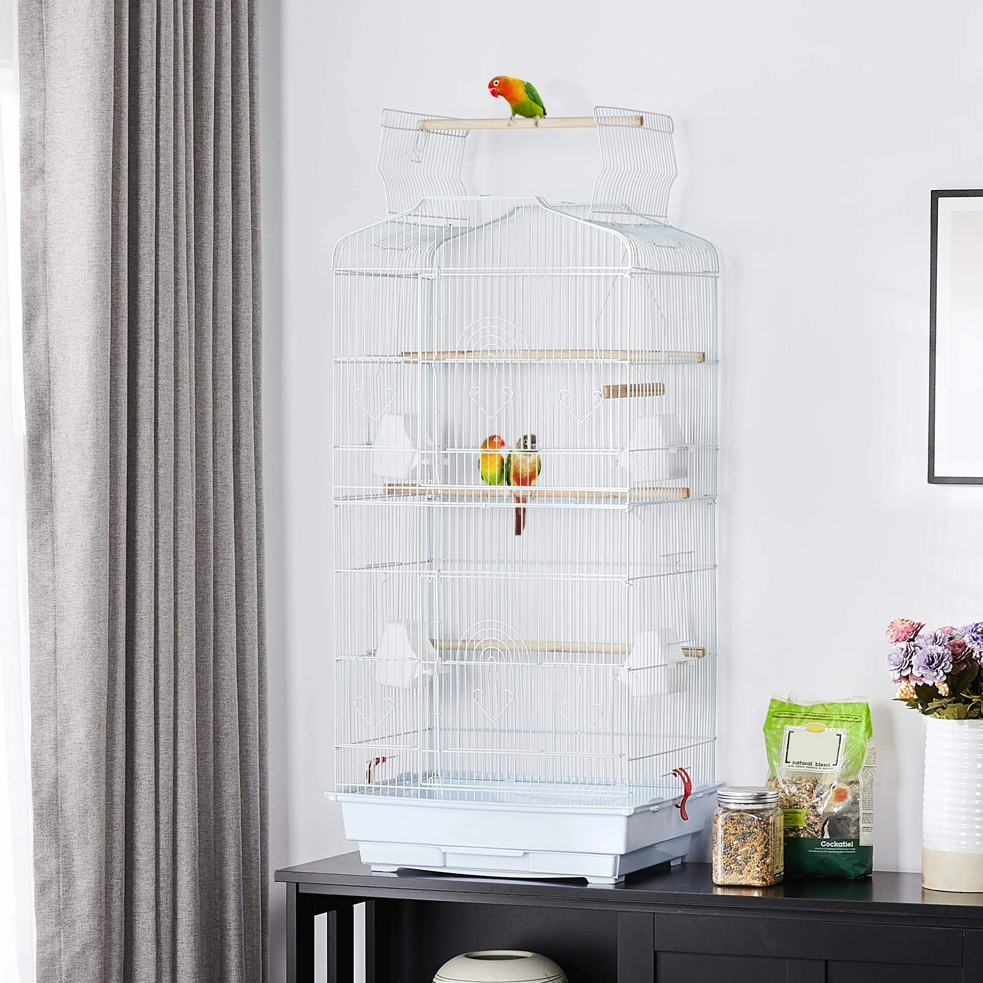 Yaheetech Jaula para Pájaros con Teche Abierto Jaula Aves Metal 46 x 35 x 104,5 cm Blanco