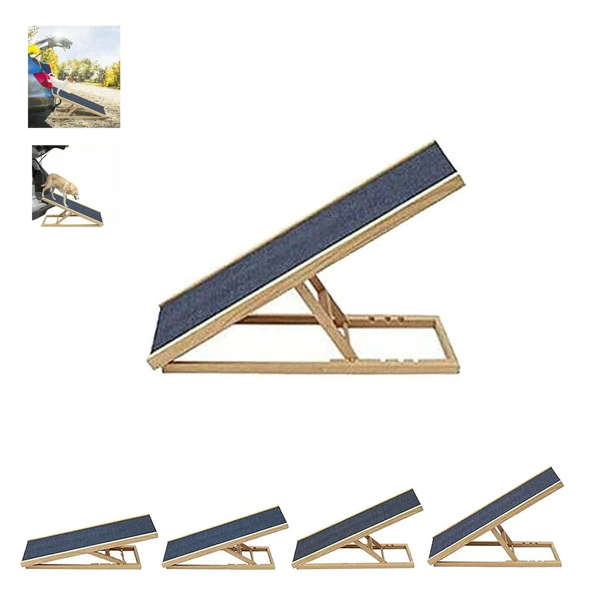 Rampa independiente para perros para interior y exterior, de madera auténtica, con 4 alturas ajustables y alfombra antideslizante, diseño plegable portátil, para cama o sofá, 100 cm x 40 cm