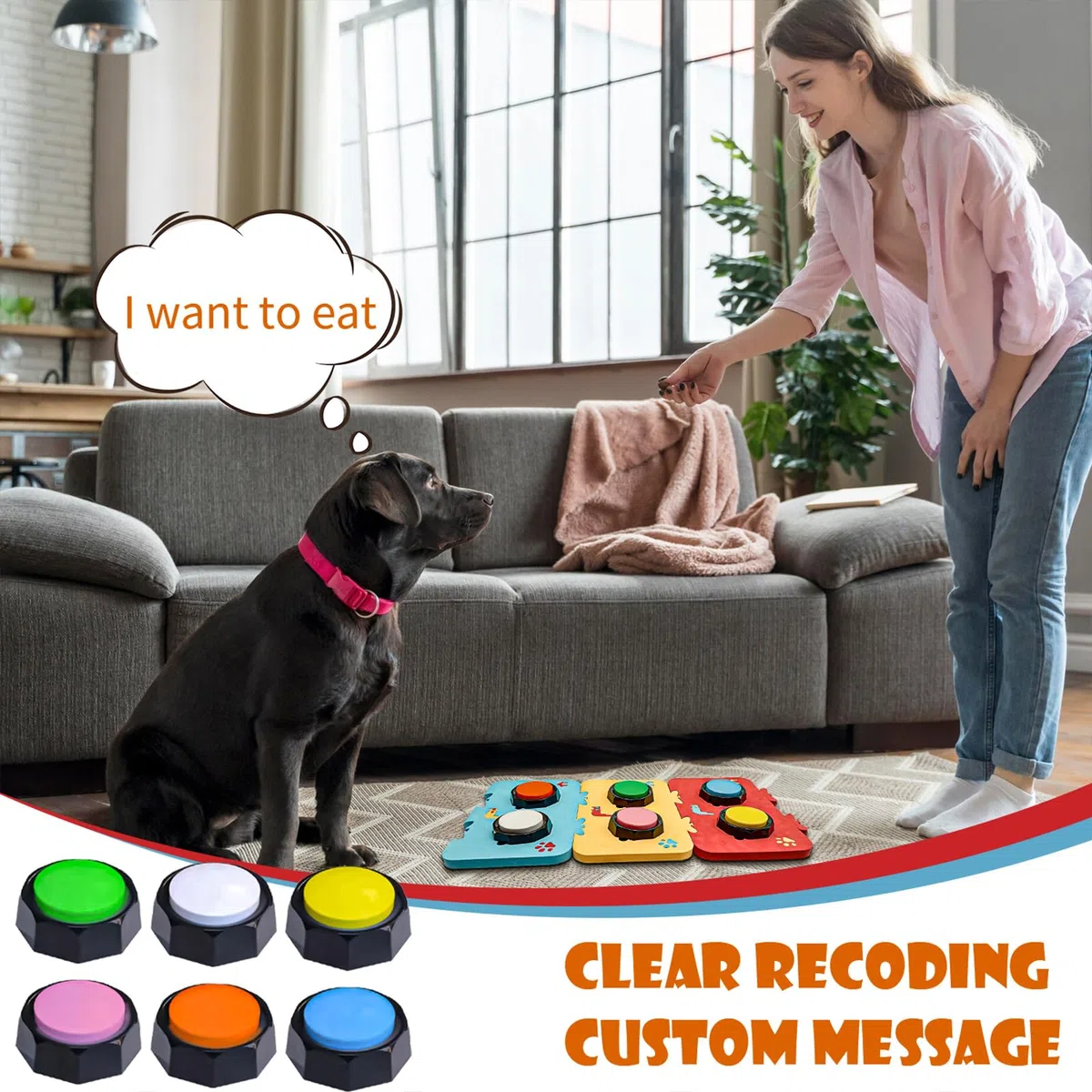 Juego de 6 Botones de Comunicación para Perros Y Gatos, Respuesta de Entrenamiento de Perros, Botones Parlantes para Perros con Alfombrilla Antideslizante Impermeable para Perros, Mascotas,(#1)