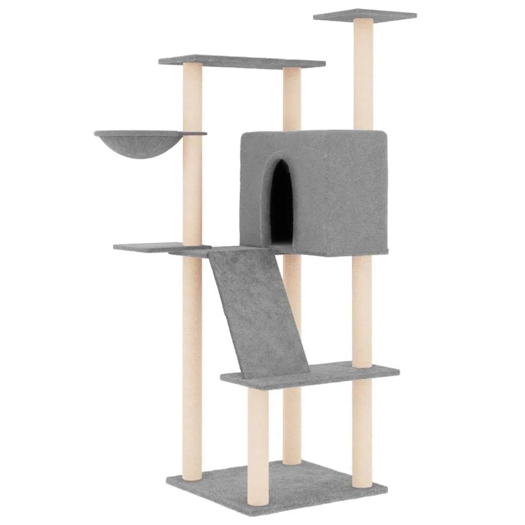 ShGaxin Rascador para Gatos con Postes de sisal Gris Claro 143 cm, Rascador Gato, Arbol Rascador para Gatos, Gatos Accesorios, Torre Gatos, Arranhador para Gatos, Casa para Gatos