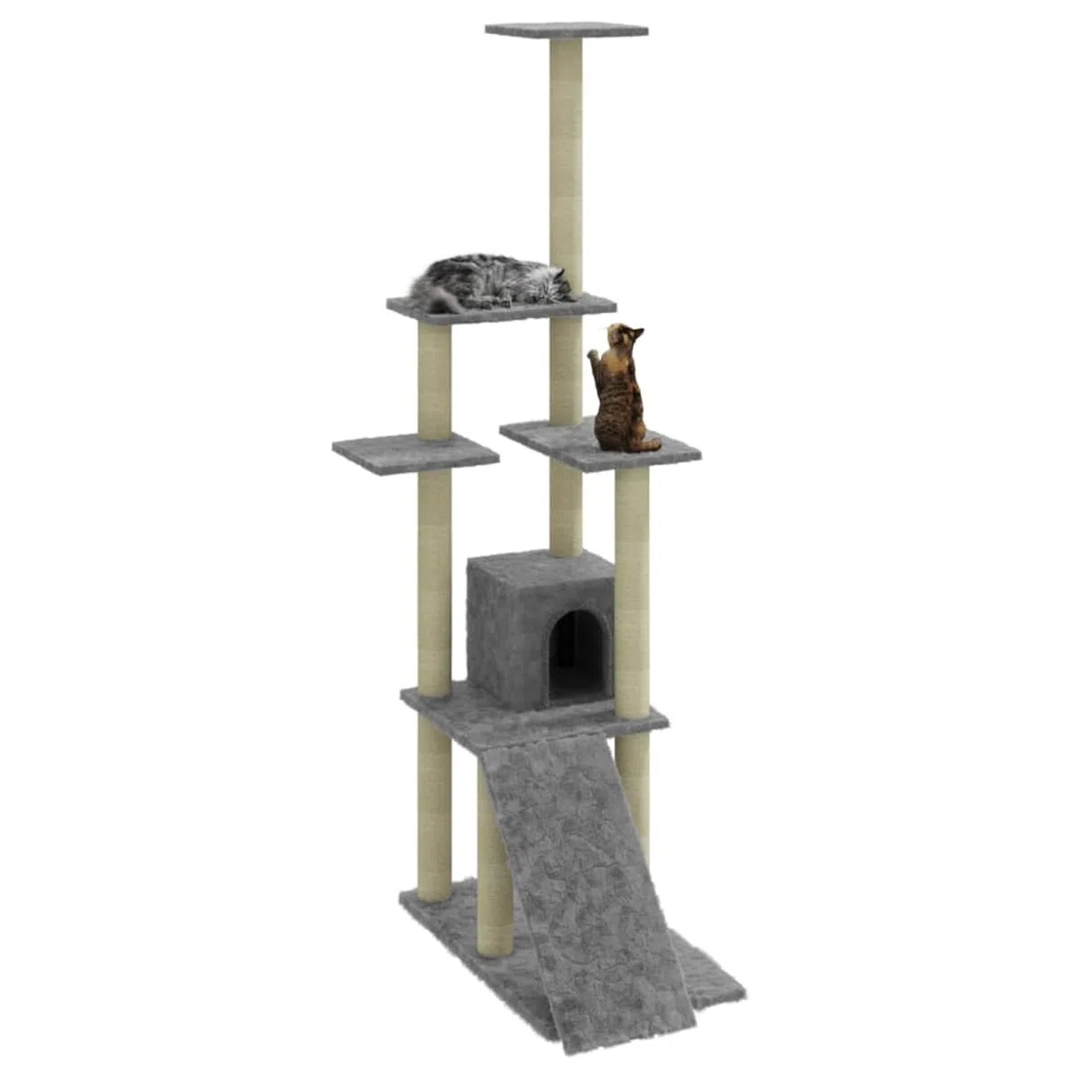 Rascador para Gatos con Postes de sisal, LAPOOH Arbol para Gatos, Gatos Accesorios, Arranhador para Gatos, Arbol Rascador Gatos, Gris Claro 155 cm