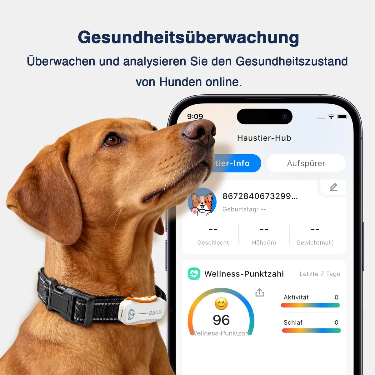 Rastreador GPS para perros, seguimiento de ubicación en tiempo real y gestión de salud con IA, valla virtual, impermeable, compatible con iOS y Android (blanco)