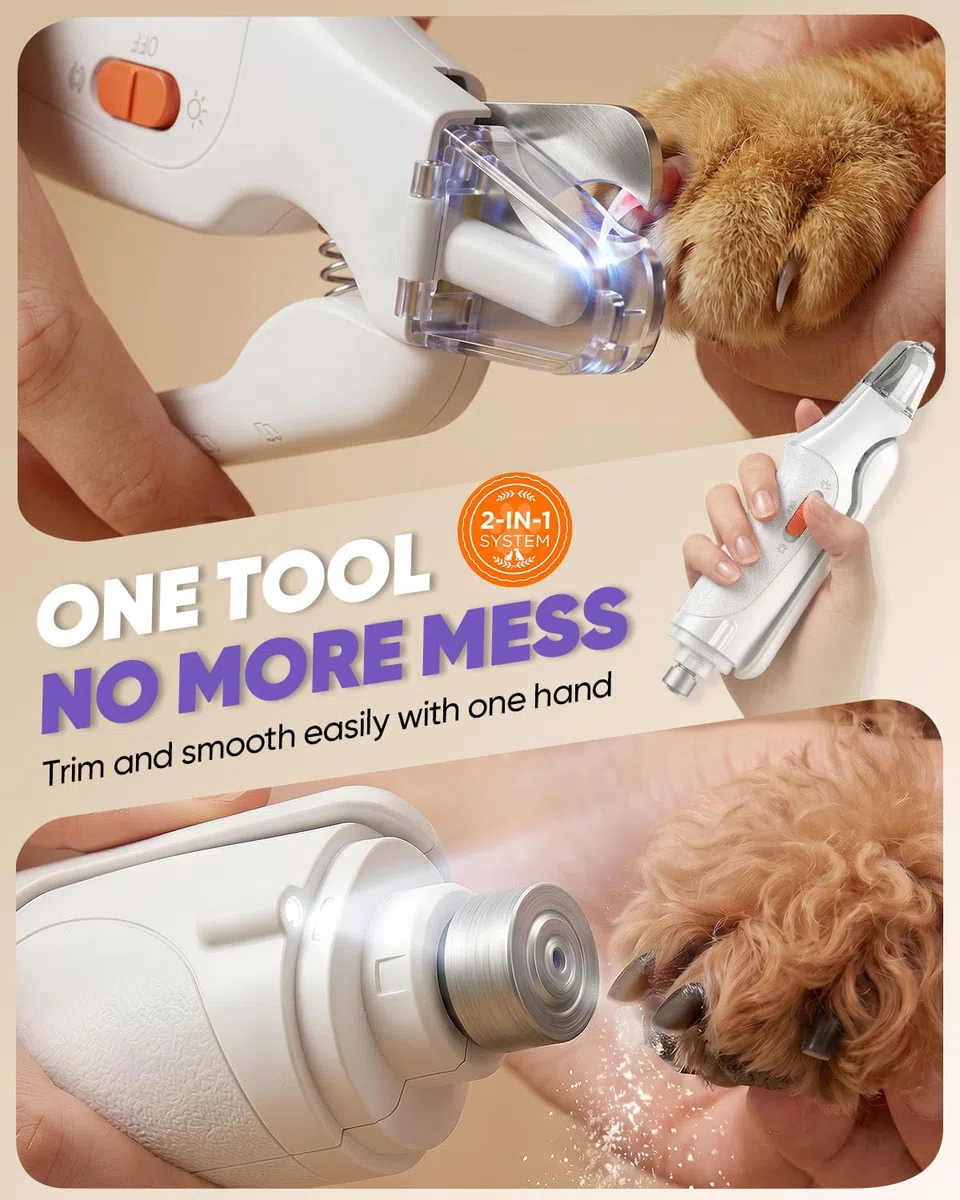 CATPICK Sacapuntas de uñas y cortaúñas para perros, recortadoras para perros grandes, medianos y pequeños, gatos, mascotas, cortaúñas, sensor rápido y protección de seguridad, recargable con 2