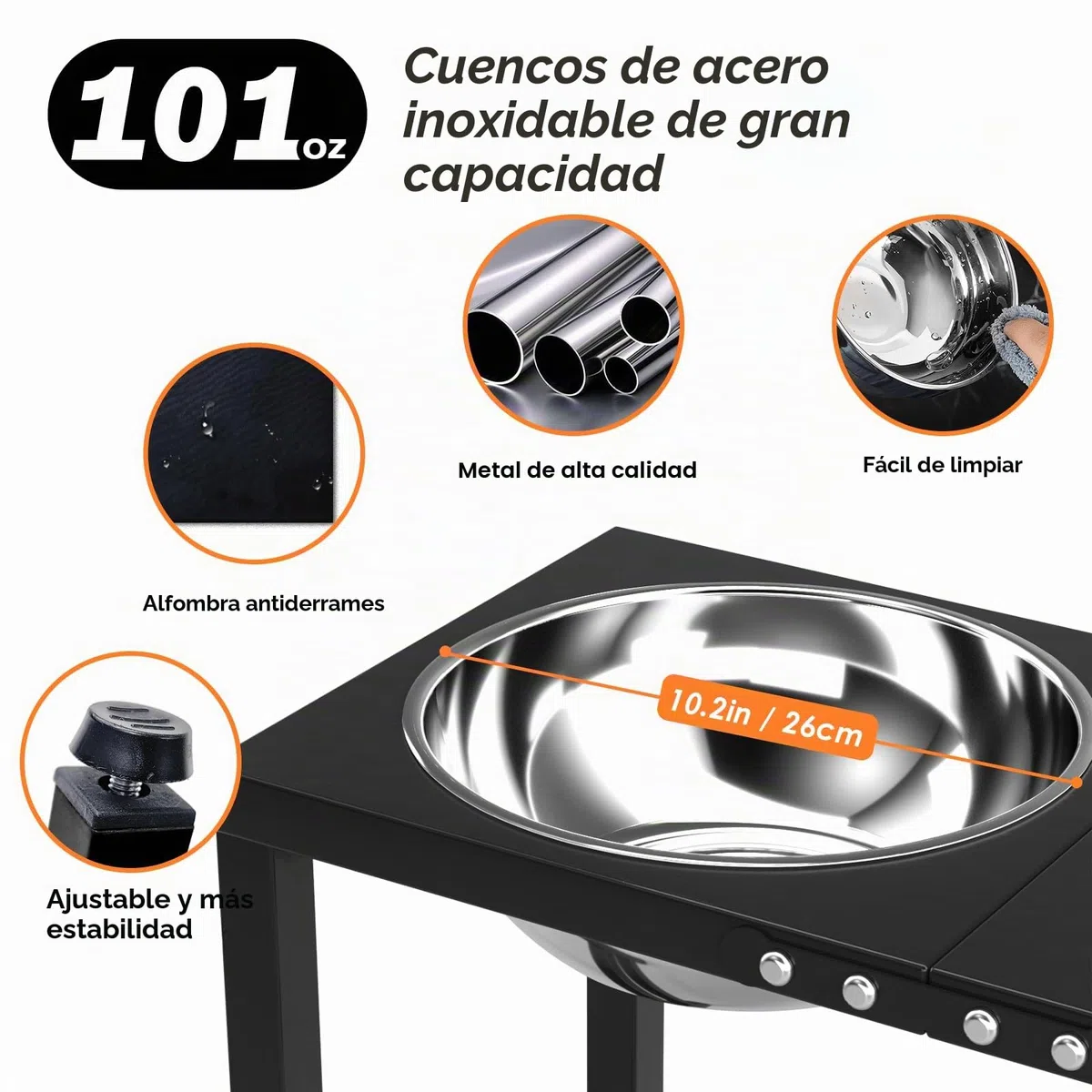 Cuencos elevados de metal para perros grandes de raza extra grande Soporte de cuenco para perros elevado con alfombrilla a prueba de salpicaduras y cuencos para mascotas de 3000ML, comedero de 17" de