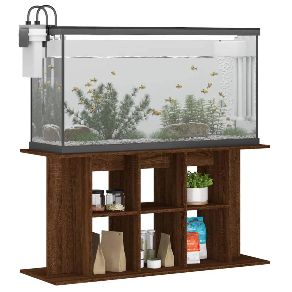Armario para acuario con aspecto de roble marrón, 120 x 40 x 60 cm, material de madera, soporte con espacio de almacenamiento, estantería para terrario y accesorios, estable para el salón