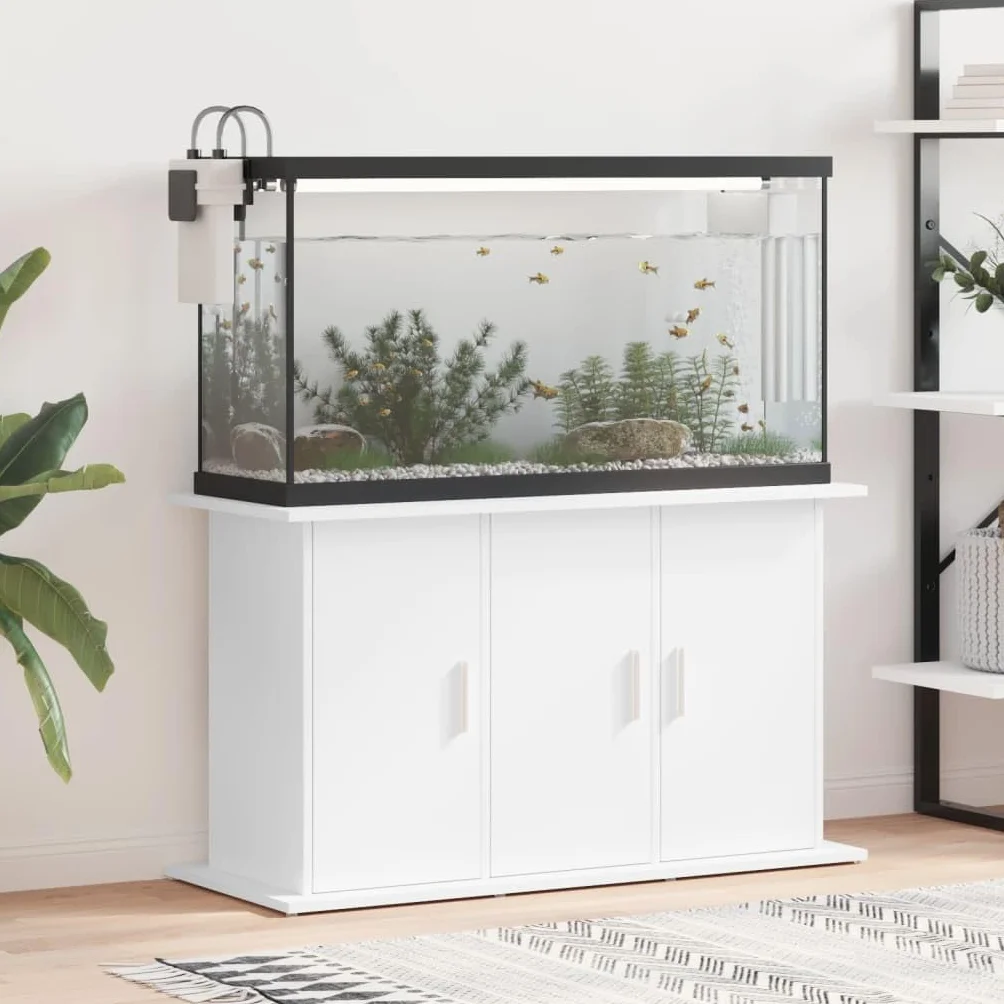 Soporte para acuario, material de madera blanca, 101 x 41 x 58 cm, con espacio de almacenamiento y puertas, armario inferior estable para accesorios de acuario, estantería y muebles para salón