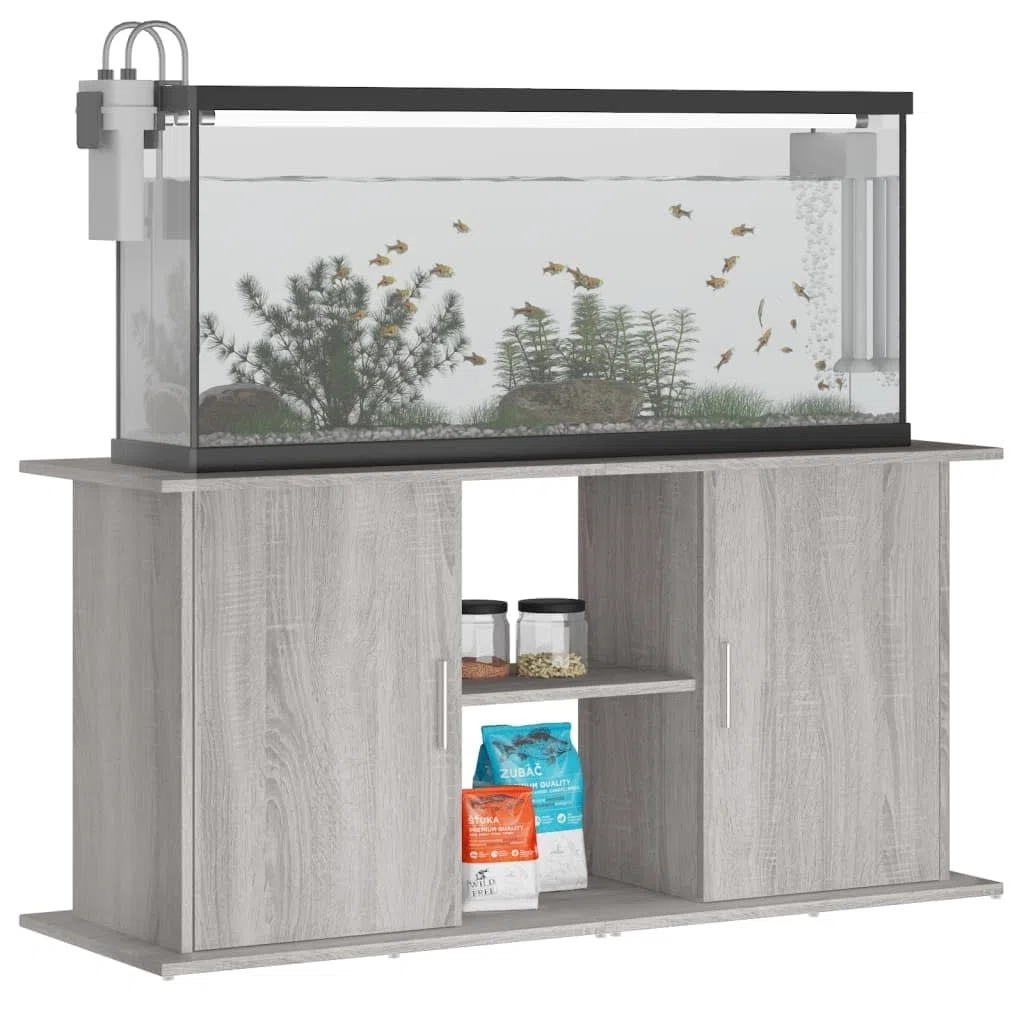 Mangloder Soporte para acuario, gris Sonoma, 121 x 41 x 58 cm, material de madera, armario para acuario, armario para acuario, estantería con espacio para alimentos para peces, accesorios, filtro en