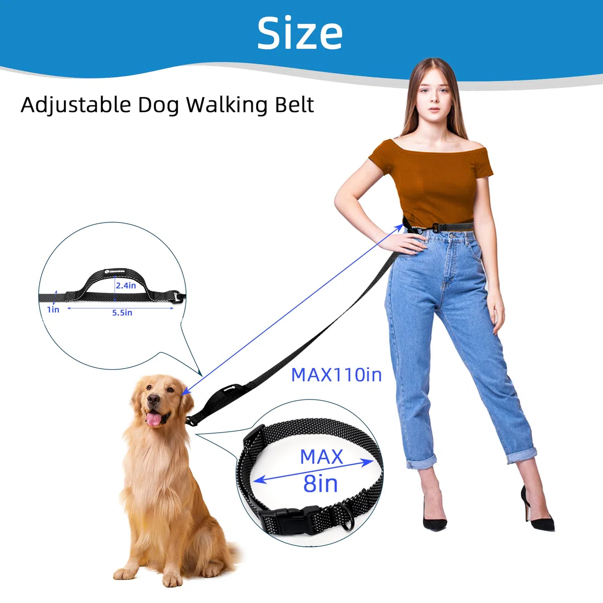 Correa para perro manos libres, suministros para mascotas, correa de cintura para pasear perros, correa de entrenamiento ajustable de 9 pies, correa cruzada resistente para perros, correr,