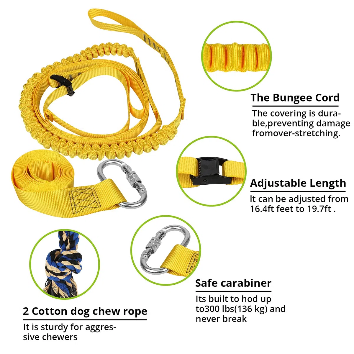 Juguete elástico Colgante para Perros: Correa interactiva para Perros pequeños a Grandes Pitbull para Hacer Ejercicio y divertirse en Solitario, Juguete de Cuerda retráctil Duradero con 2