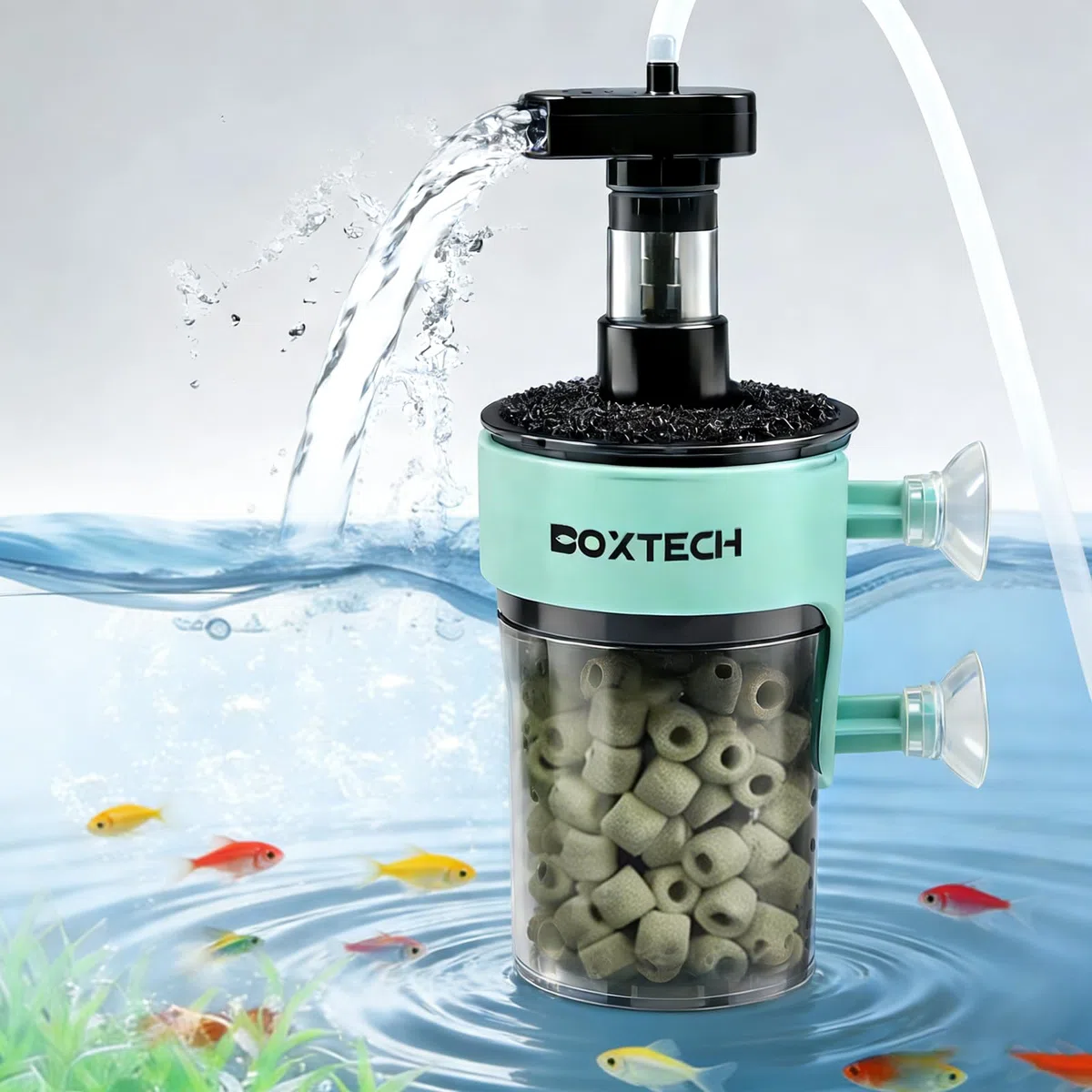 UPETTOOLS Filtro de acuario, pequeño filtro sumergible para peceras con piedra de burbujas de aire integrada y bolas biológicas, adecuado para peceras de hasta 5-10 galones (bomba de aire no incluida)