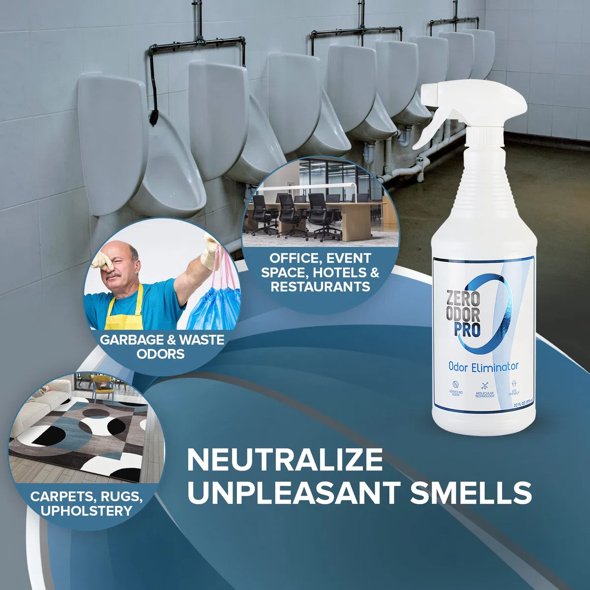 Zero Odor Pro - Eliminador de olores de fuerza comercial, neutralizador, desodorante, removedor de olores, spray de gatillo (32 onzas)