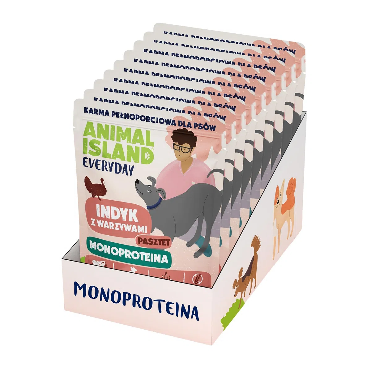 Animal Island Everyday Comida Húmeda Monoproteína para Perro Adulto Paté de Pavo con Verduras Bolsita Sin Cereales, 9 x 300g