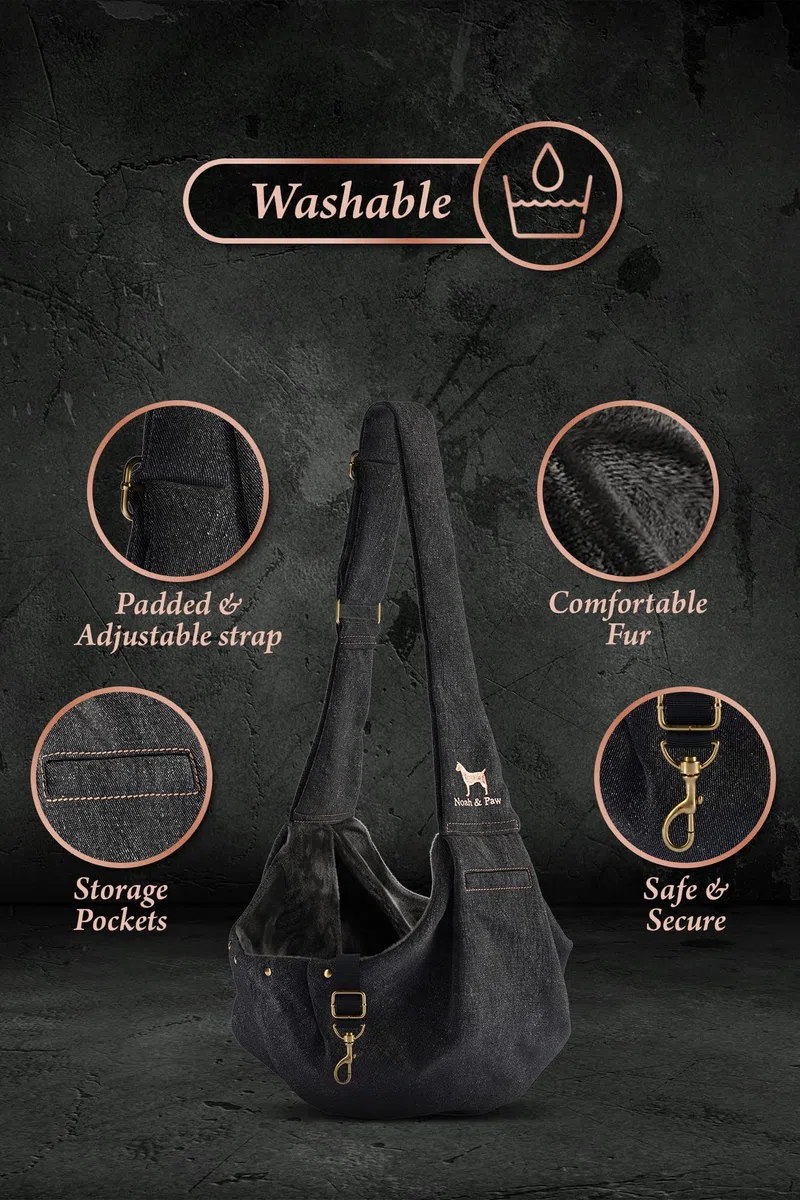 Noah & Paw Bandolera transportin Perro 1,5-5 kg, transportin Gato pequeño, Bolsa Transporte Ajustable para Mascotas, Doble función de Seguridad, Fabricado en Denim Premium.