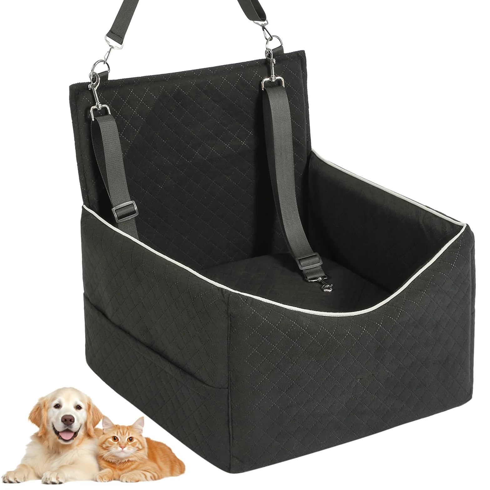 Asiento de Coche para Perros pequeños y medianos con Acolchado Grueso, Asiento Elevado para Perros de Menos de 15 kg, Asiento de Viaje para Perros extraíble y Lavable con 2 Cinturones de Seguridad