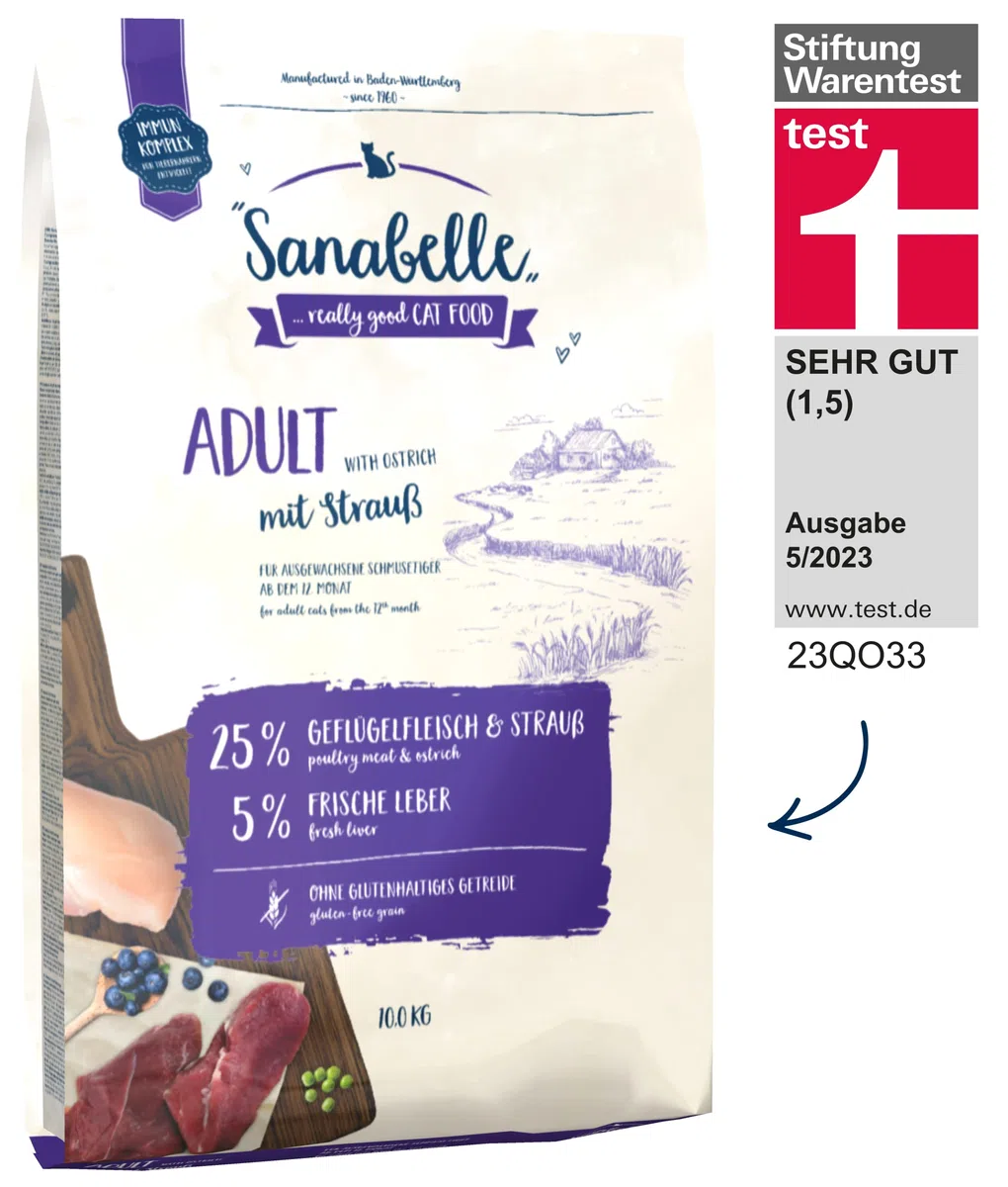 Sanabelle Adult con Avestruz | Alimento seco para gatos adultos (a partir de 12 meses) | 1 x 10 kg