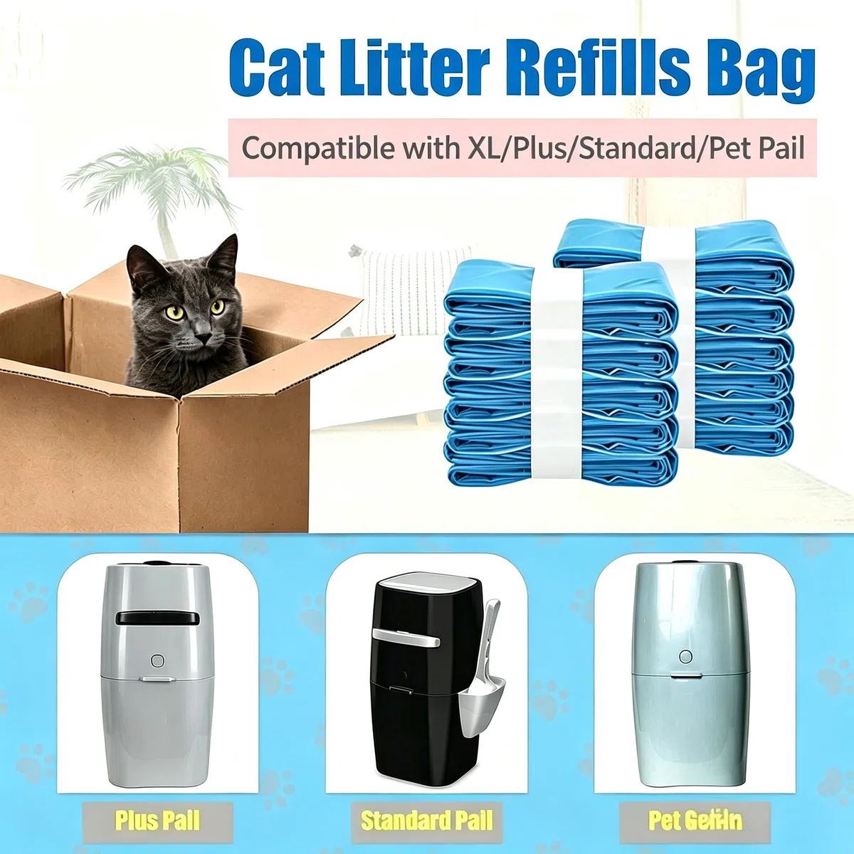 Paquete de 12 repuestos de arena para gatos, compatibles con recambios de bolsas Genie, perfumadas, color azul