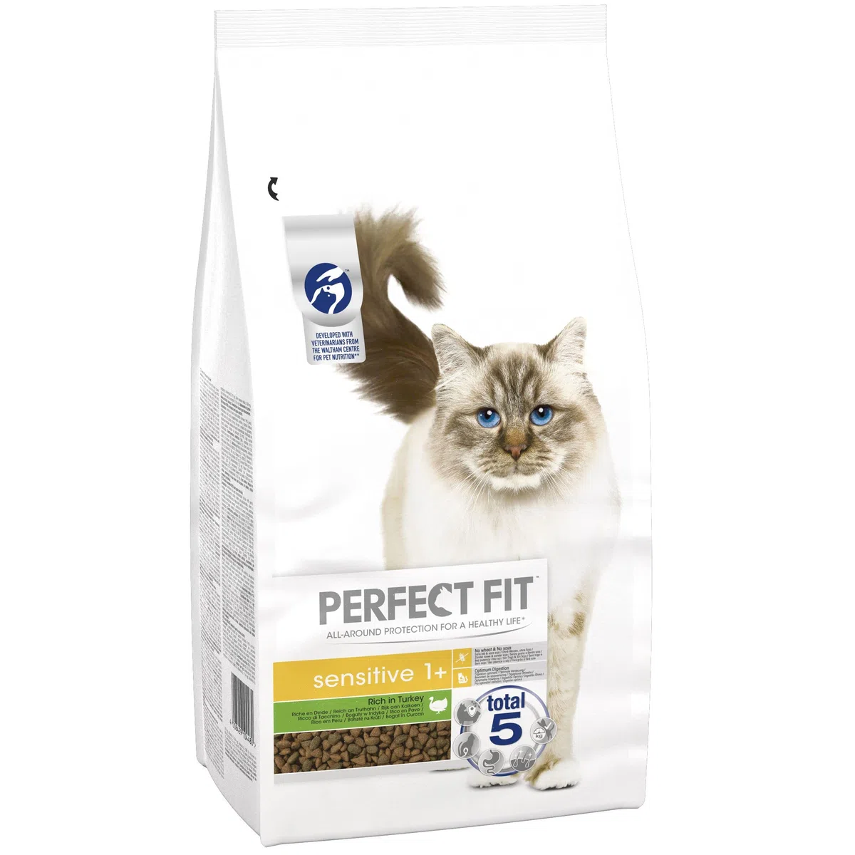 Perfect Fit Comida Seca para Gatos Sensitive 1+ Rica en Pavo, 7 kg (1 Bolsa) – Comida Premium para Gatos Adultos sensibles a Partir de 1 año, sin Trigo ni Soja, para apoyar la digestión