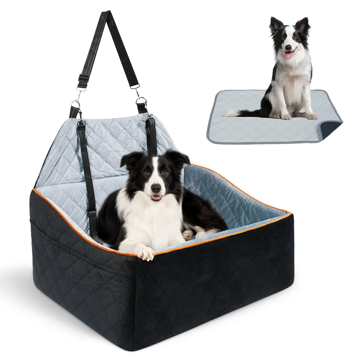 Asiento Perro Coche para Perros Medianos hasta 25 kg - Asiento Coche Perro Desmontable y Lavable con Base Antideslizante para Asiento Trasero