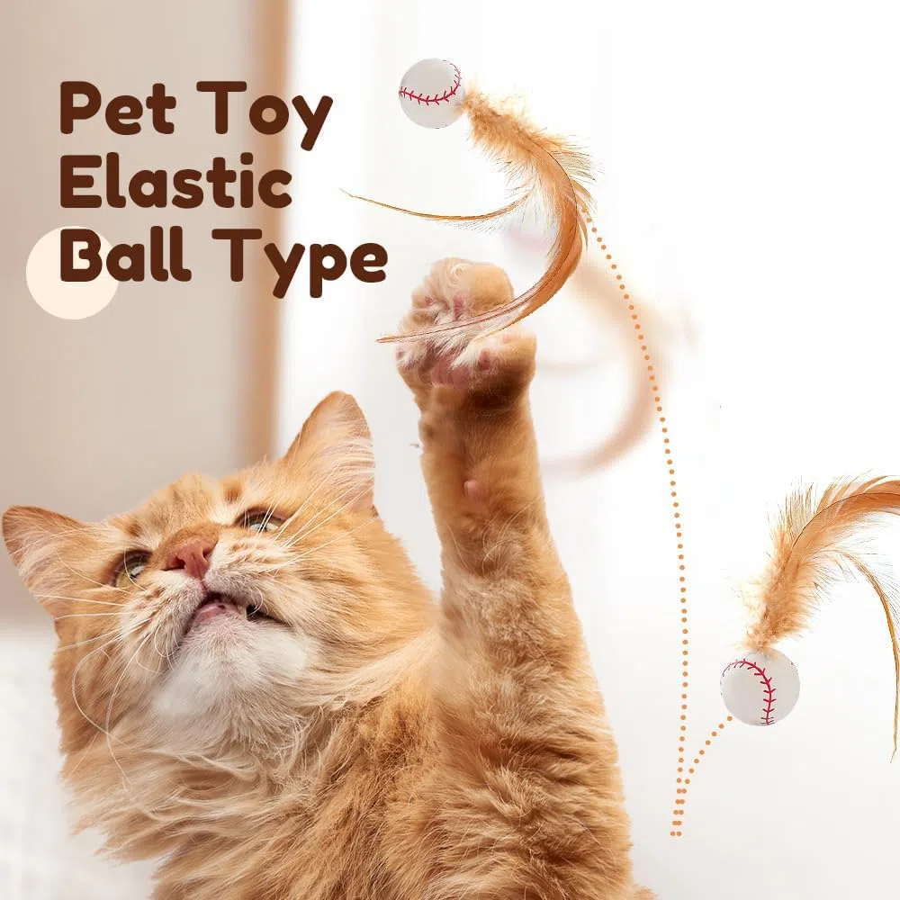 Juego de juguetes interactivos de bolas de plumas para gatos, juguetes elásticos para gatos con cola de plumas, bolas rodantes de silicona para gatos de interior y ejercicio de gatitos, juego