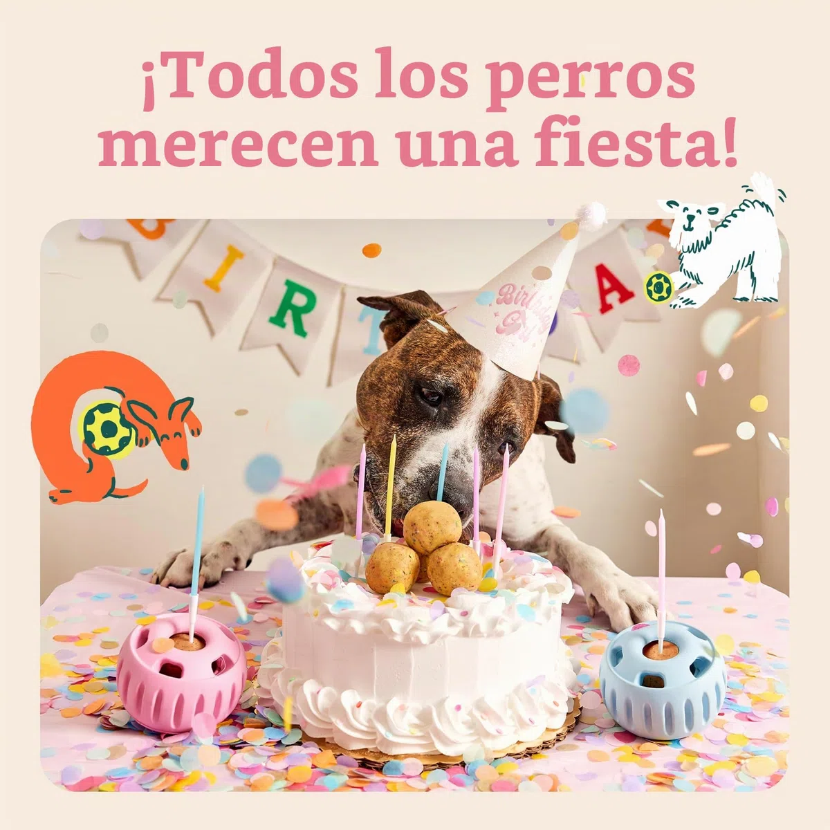 WOOF Party Pupsicle - Juguetes interactivos de larga duración para el aburrimiento - Diseño de bajo desorden - Regalos de cumpleaños para perros - Juguetes para perros grandes - Fiesta rosa