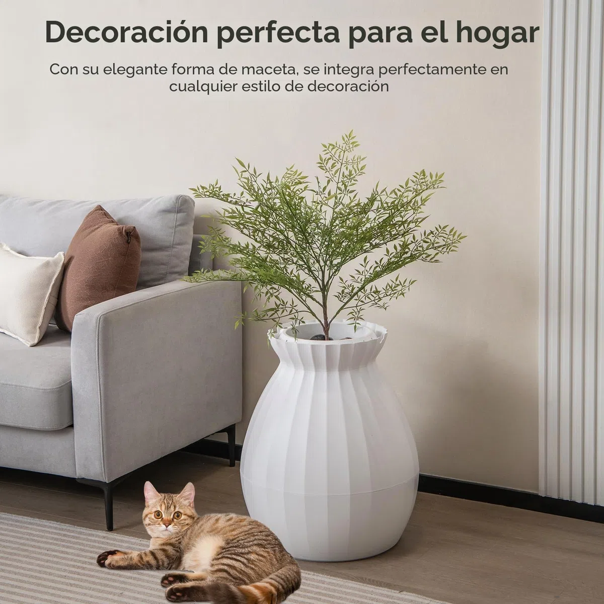 FANTASK Inodoro para Gatos 2 en 1, eliminación Inteligente de olores y esterilización con Cortina de Puerta, Estilo Maceta con Planta Artificial, guijarros y Pala