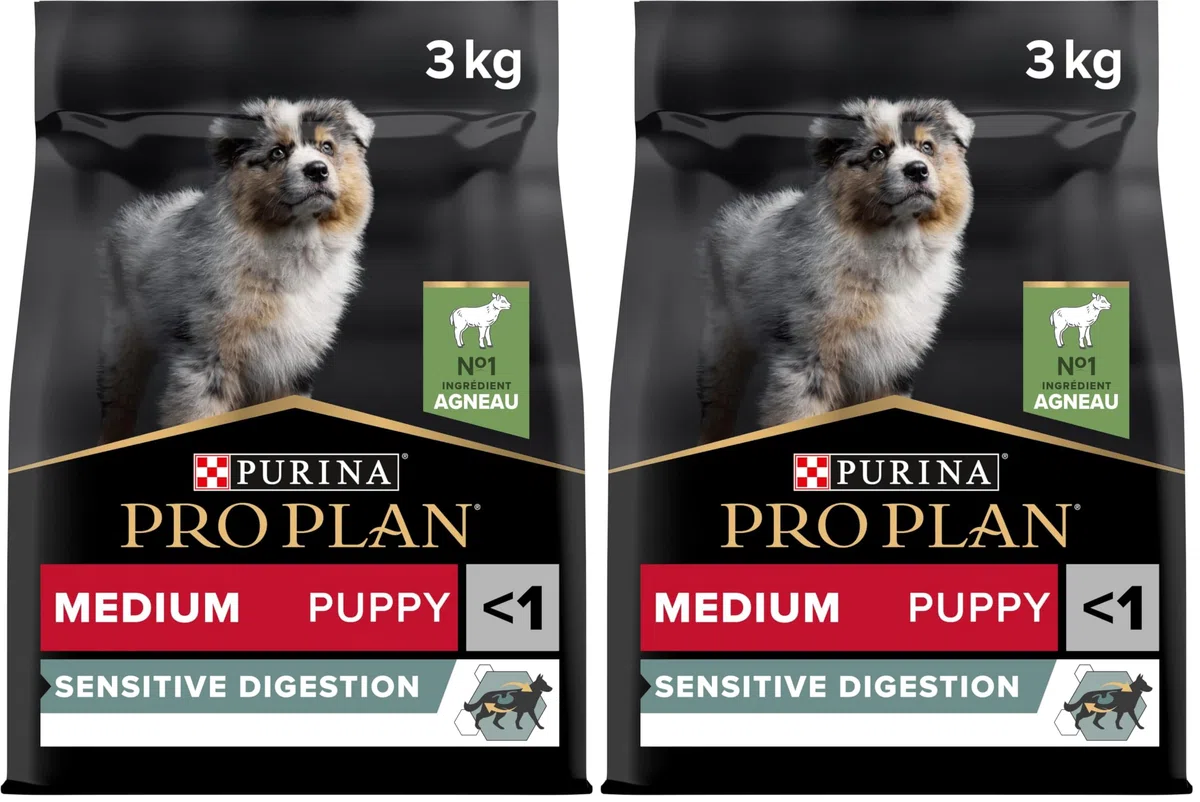 Pro Plan Purina Comida Seco para Cachorro Mediano con Digestión Sensible con Optidigest, Sabor Cordero - 3 Kg (Paquete de 2)