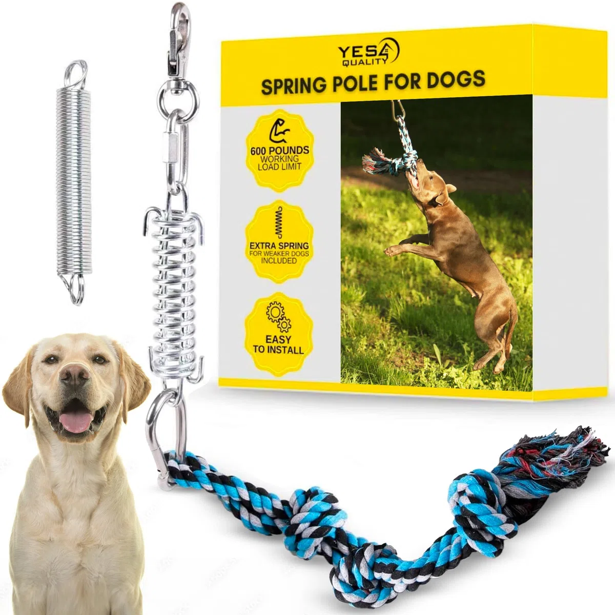 YES4QUALITY Poste de coqueteo para Perros, 2 Postes de Resorte duraderos con Juguete de Cuerda Fuerte, señuelo Resistente para Cualquier tamaño, Divertido Entrenamiento de obediencia y Ejercicio