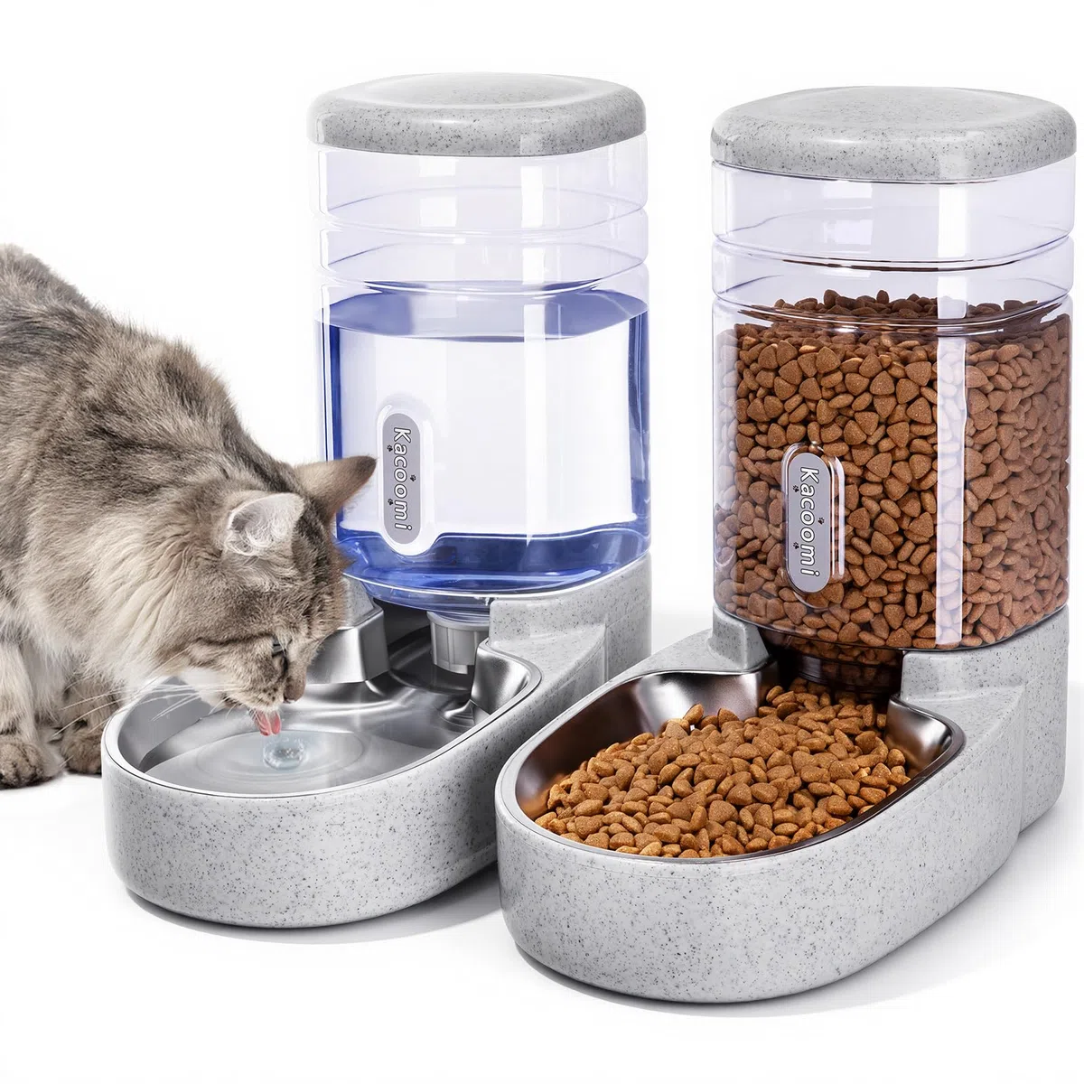 Comedero automático para gatos y dispensador de agua con cuenco de acero inoxidable, comedero de alimentos por gravedad y juego de bebedero para perros pequeños y medianos, cachorros, gatitos, 1 galón