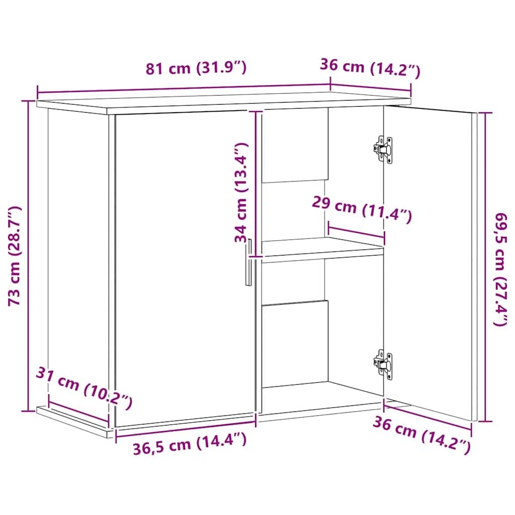 Soporte para acuario, madera de roble ahumado, 81 x 36 x 73 cm, con espacio de almacenamiento y puertas, armario inferior estable para acuario, estantería y almacenamiento de accesorios en el