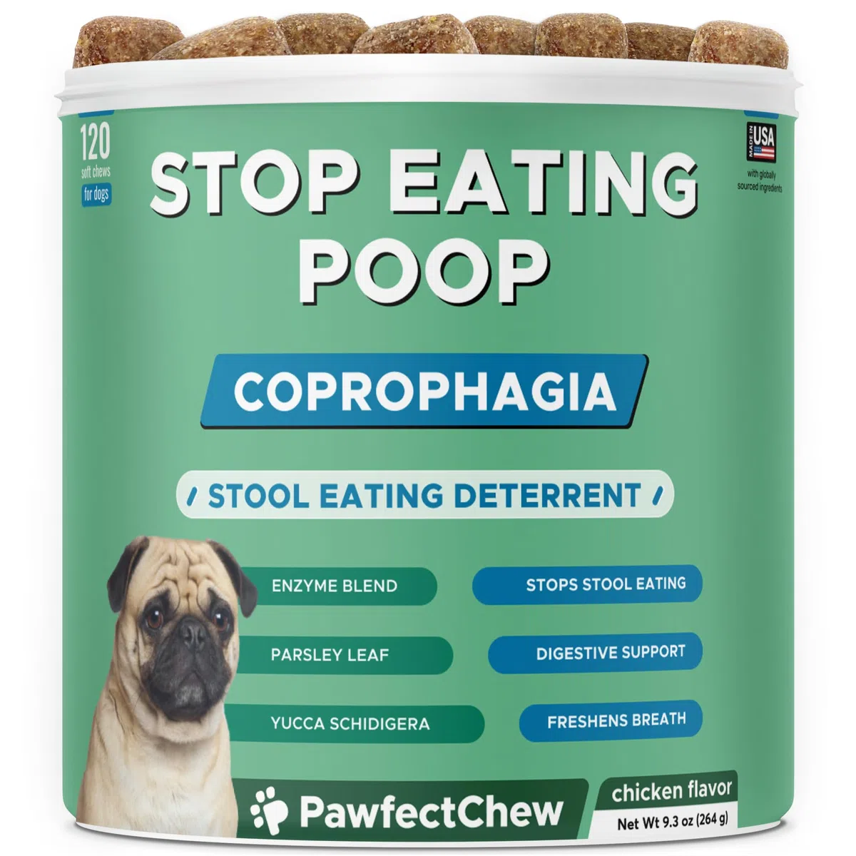 PAWFECTCHEW Masticables sin caca para perros, disuasorio de alimentación de heces de coprofagia para perros, disuasorio y prevención de la alimentación de excrementos, probióticos y enzimas
