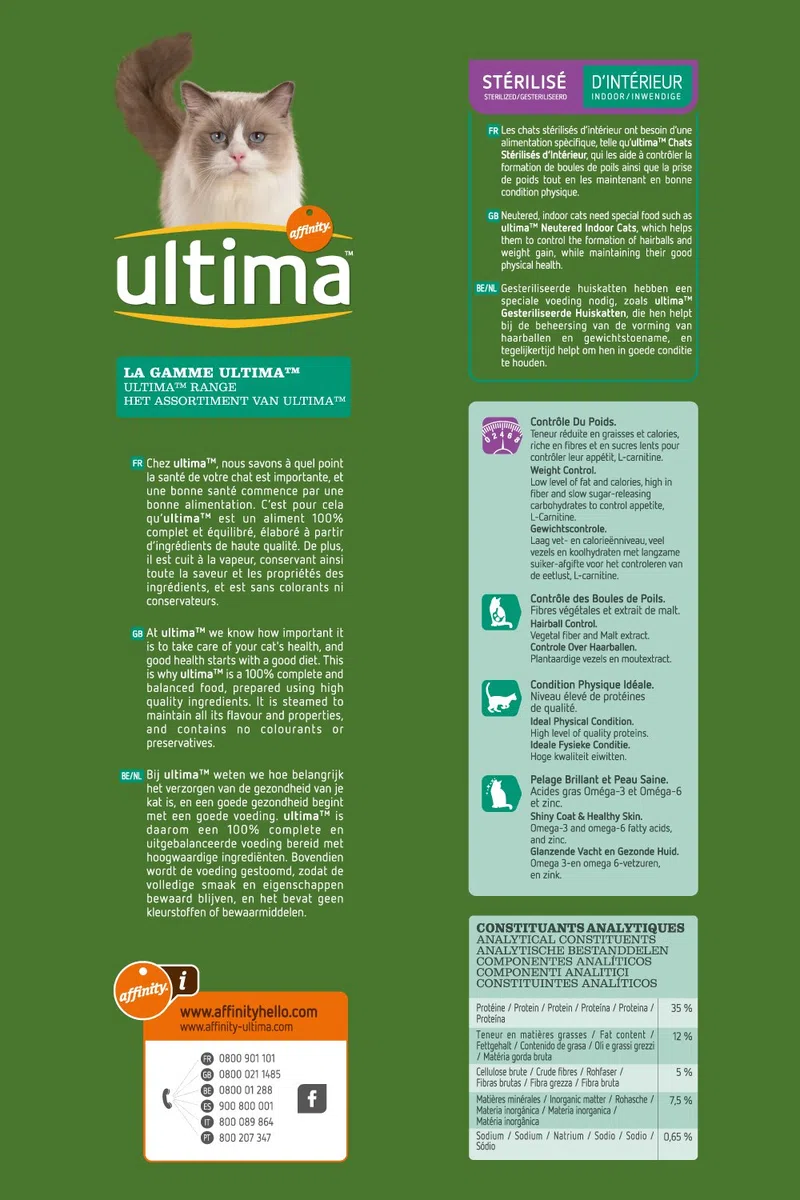 ULTIMA - ULTIMA Chat Stérilisé Intérieur 1,5Kg (x8)