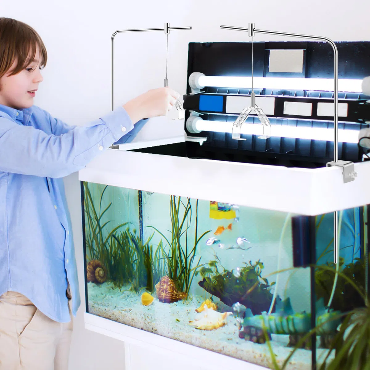 Gatuida Soporte para Lámpara de Acuario de Aleación de Aluminio Ajustable en Altura, Colgador de Luz para Plantas de Pecera, Compatible Acuarios de Agua Dulce y Salada, 2 Piezas 4