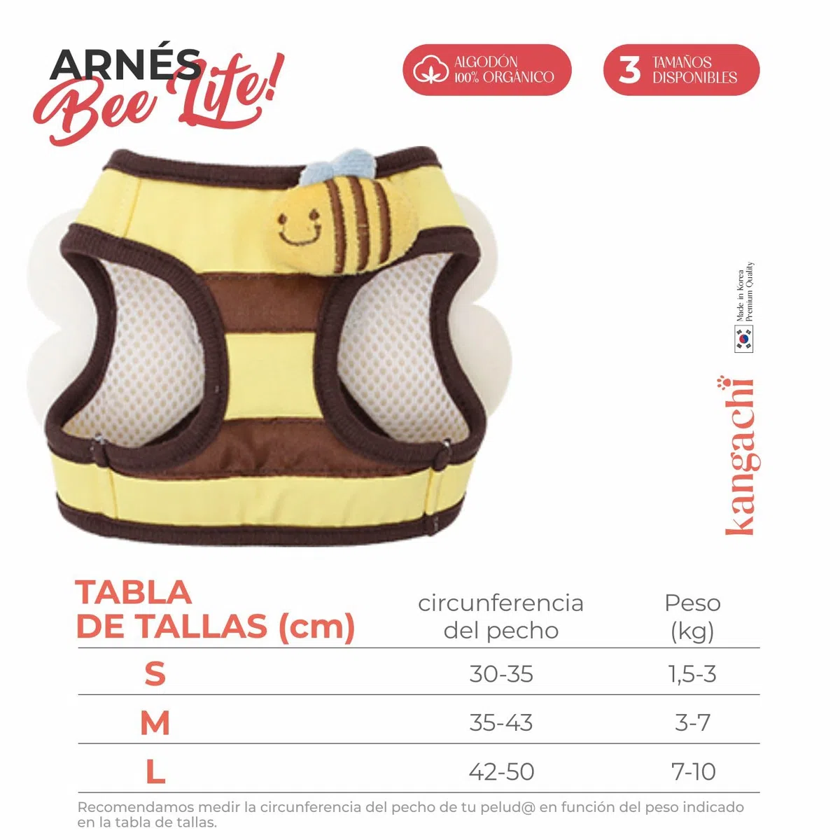Its Dog & Kangachi - Arnés de Abeja con Correa, Arnés Honeybee, Arnes para Perros, Arnes para Vestir Moderno y Elegante, Ajuste Ergonómico, Perros Pequeños y Medianos, Made in Korea, Talla L