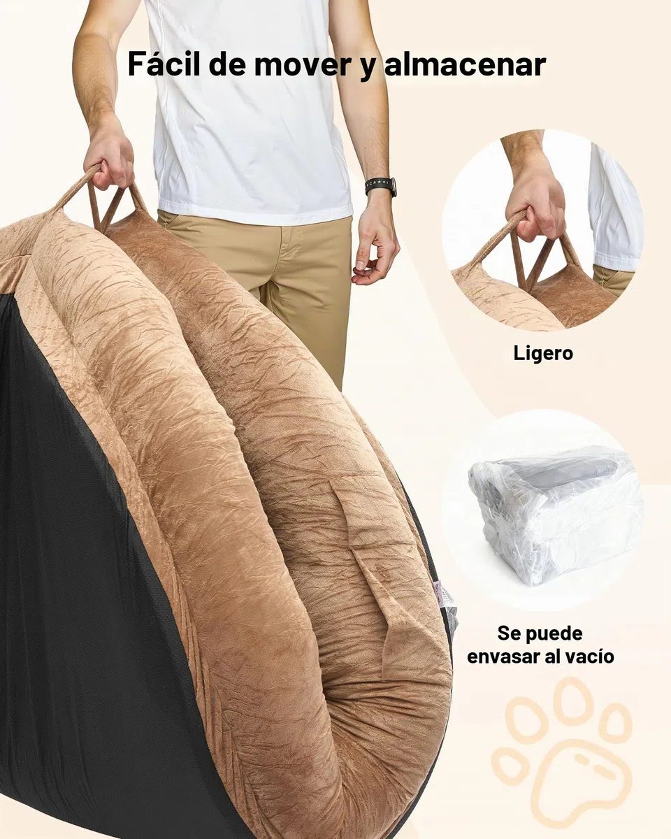 VEVOR Cama para Perros de Diseño Ovalado, Tamaño Humano, 177 x 123 x 24 cm, Ortopédica, de Espuma Viscoelástica, con Bolsillo Lateral, Asa y Cremallera, Funda Extraíble y Lavable a Máquina, Marrón