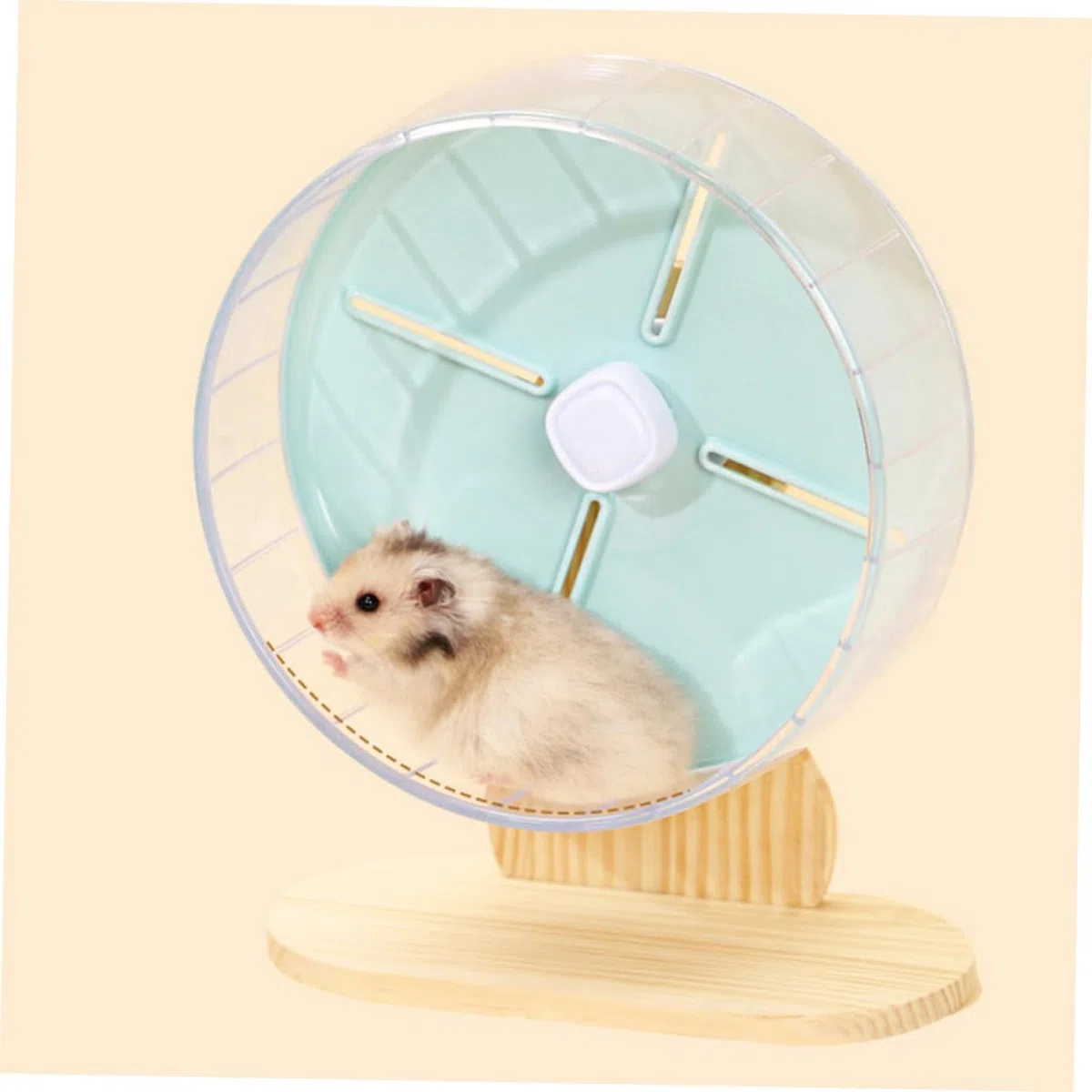 Rueda Silenciosa para Hámster con Soporte Estable Juguete para Ejercicio de Pequeños Roedores como Erizos y Chinchillas Azul con Base de Madera para Jaulas