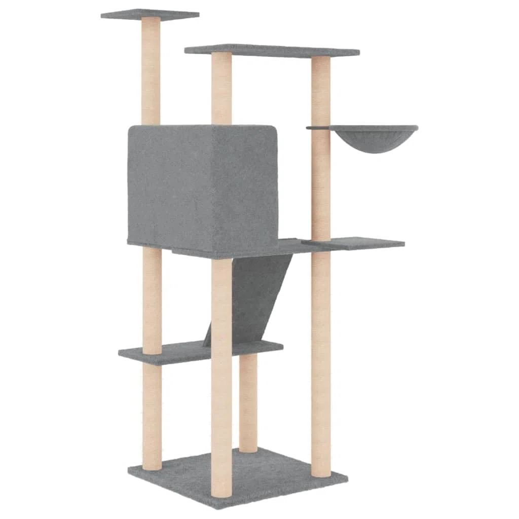 ShGaxin Rascador para Gatos con Postes de sisal Gris Claro 143 cm, Rascador Gato, Arbol Rascador para Gatos, Gatos Accesorios, Torre Gatos, Arranhador para Gatos, Casa para Gatos