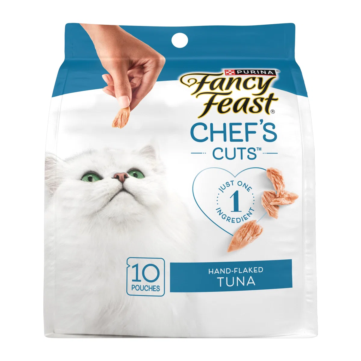 Purina Fancy Feast Natural Cat Treats - Copos de atún cortados a mano, 5 x 10 bolsas