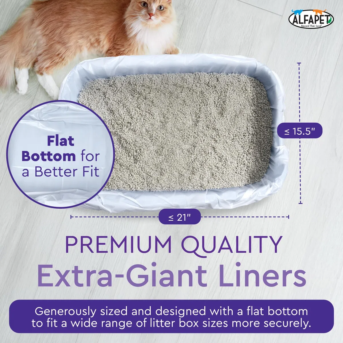 Alfapet Forros para caja de arena para gatos, extragrandes, 30 bolsas de plástico resistente de 2 mil de grosor, forro inteligente con cordón para una fácil eliminación, parte inferior plana para una