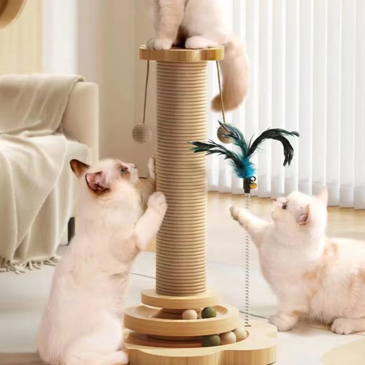 PANGBOER Divertido rascador con colgante para mascotas, juguete interactivo pequeño y grande para gatos de interior
