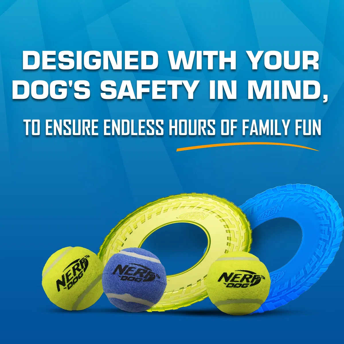 Nerf Dog Juego de Regalo de 5 Piezas para Perros, Incluye Pelota de Tenis chirriante de 2.5 Pulgadas, Paquete de 3, Volante de neumáticos TPR translúcido de 10 Pulgadas y Volante de neumáticos TPR de