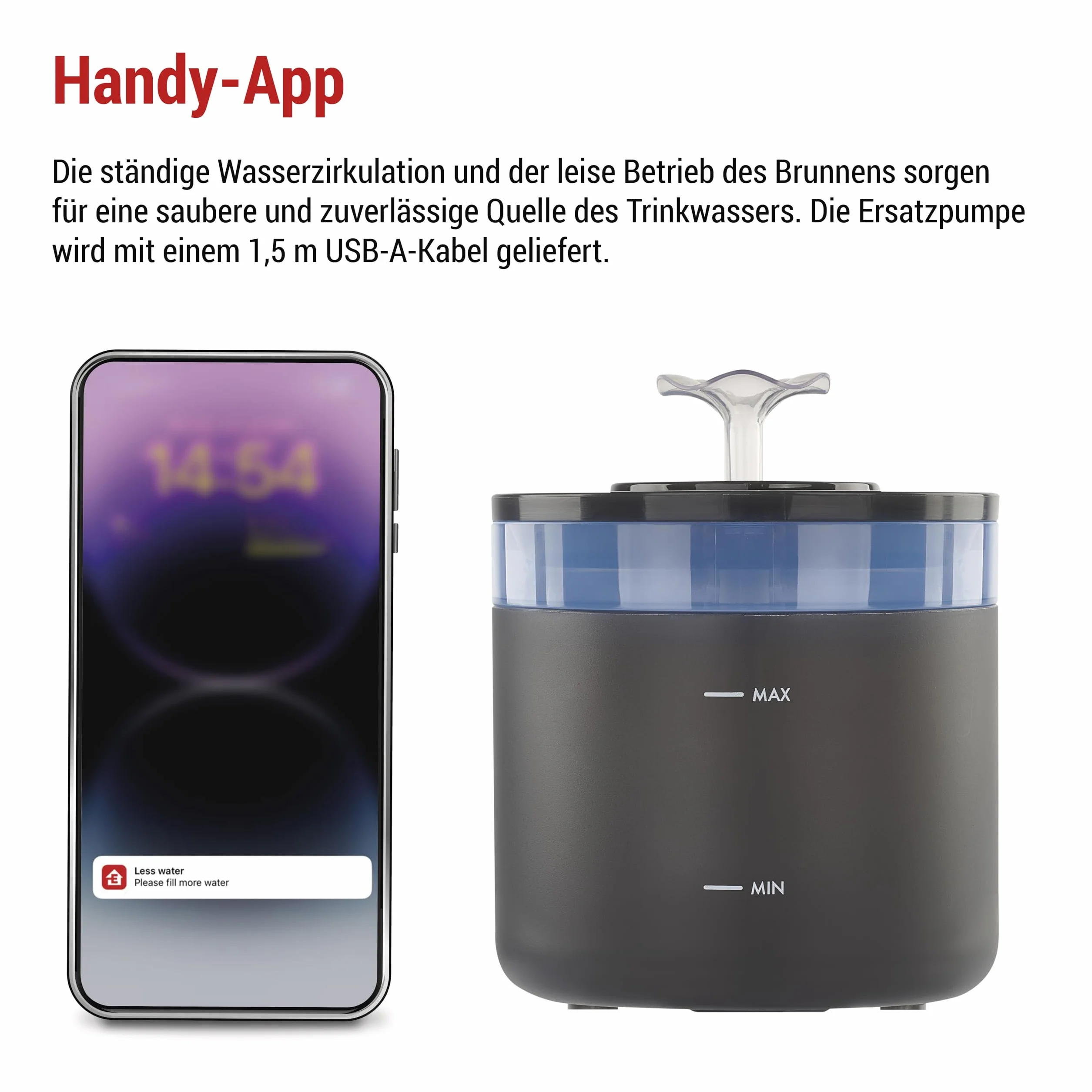 EMOS GoSmart Fuente para Gatos de 2,6 l con Sistema de filtración - Fuente de Agua Potable para Mascotas - Dispensador de Agua Dulce - Gris