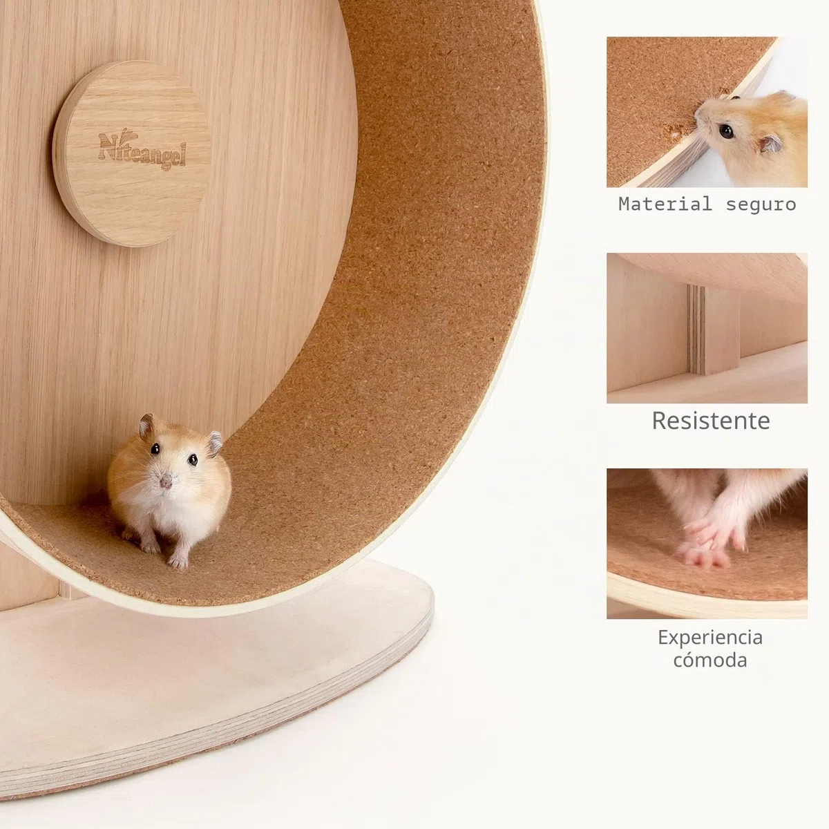 Niteangel Rueda de Ejercicio de Madera para hámster: Rueda silenciosa para hámsteres, Ratones jerbos y Otras Mascotas pequeñas de tamaño Similar (M)