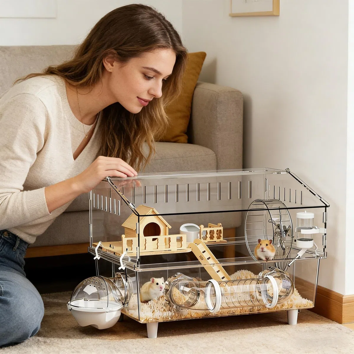 Jaulas para Hámsteres,Transportín de Acrílico Desmontable para Mascotas 45 x 30 x 34.5 cm - Jaula para Roedores | para Interior y Exterior, Pequeños Animales