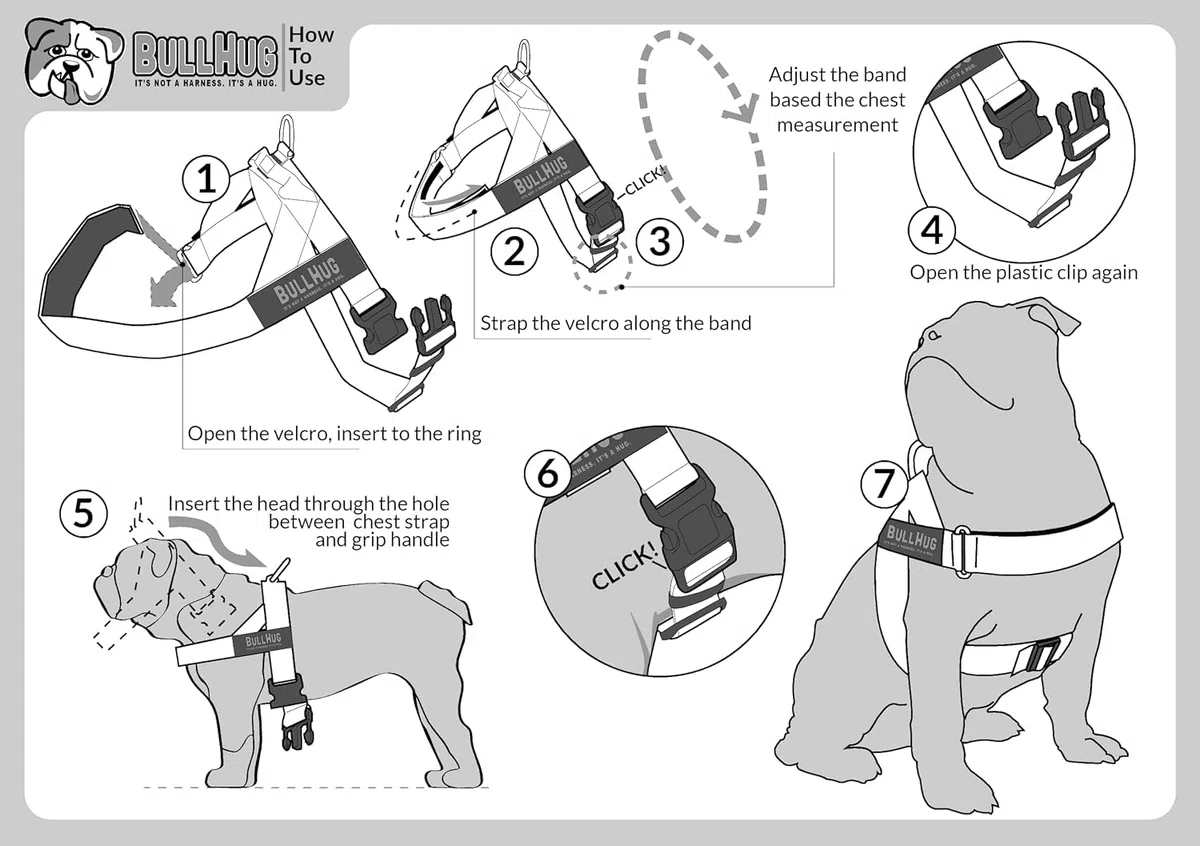 BULLHUG Arnés ajustable para perro, sin tirones, sin estrangulamiento, para bulldogs ingleses, bulldogs franceses, pugs y razas de pecho ancho, paseos fáciles y seguros (negro, mediano)