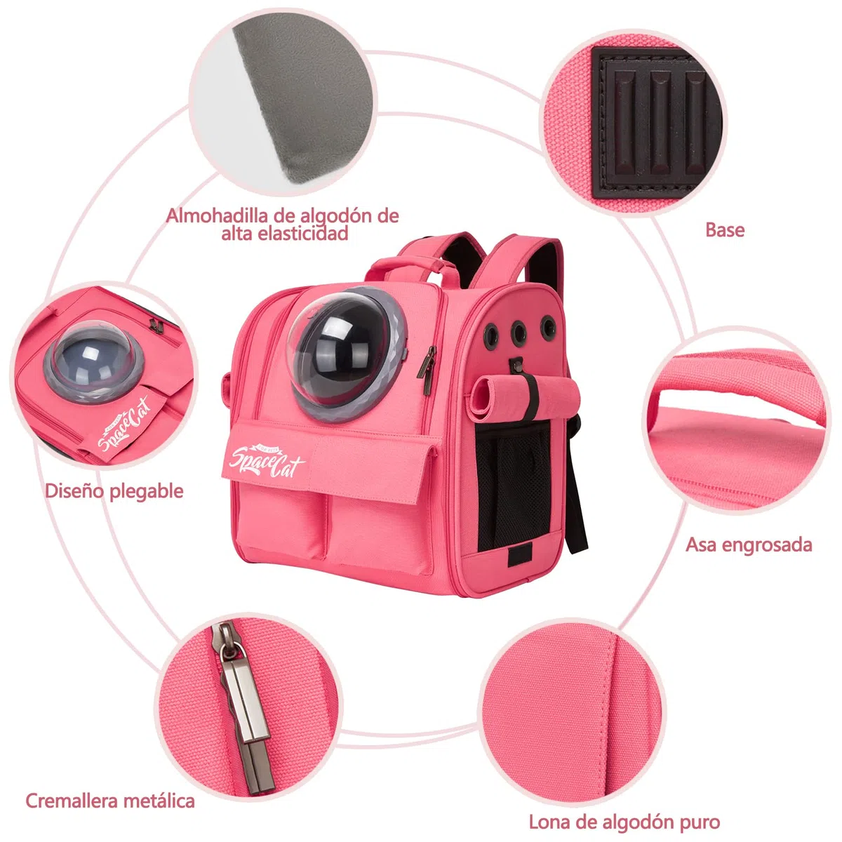Galatée Mochila para Perros, Mochila para Mascotas Aprobada por Aerolíneas, Bolsa para Gatos para Viajes, Senderismo, Camping y Actividades Al Aire Libre(Rosa)